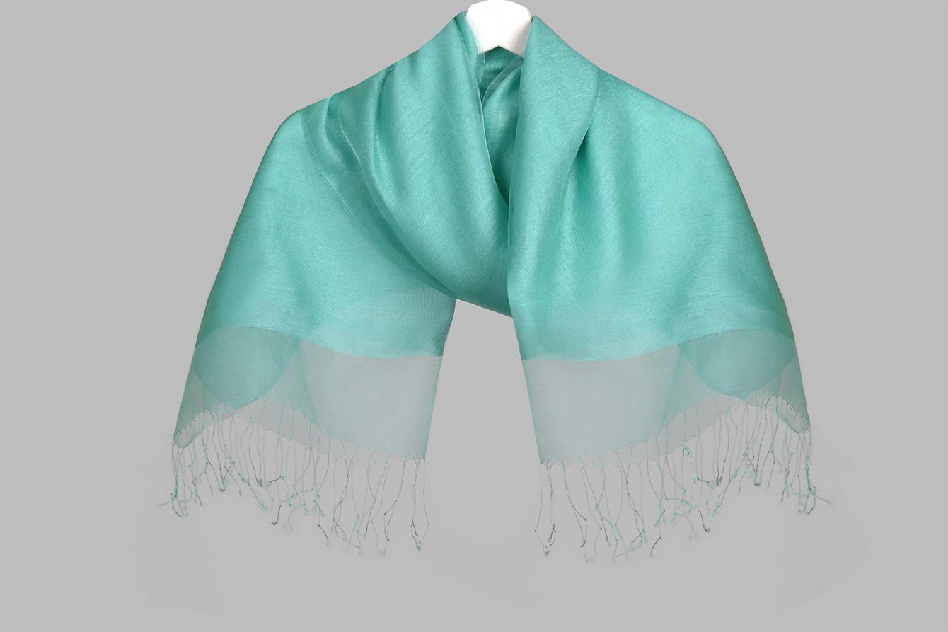 Çift Katlı Açık Mint Yeşili Tül Şal