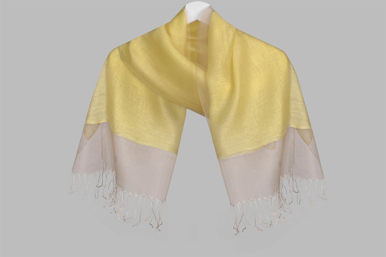 Çift Katlı Bej Sarı Tül Şal